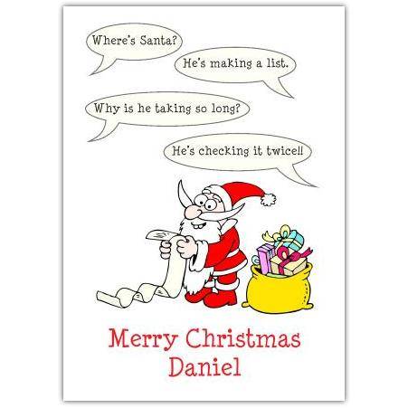 Personalised Christmas Card Funny Santa Speech Bubbles Checking List Design