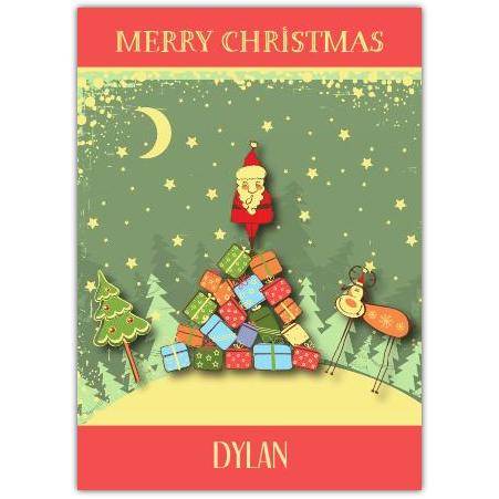 Personalised Santa and Tree Pile of Presents Merry Christmas Card
