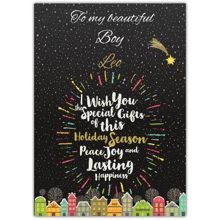 To My Beautiful Boy Leo Christmas Card Wish Special Gifts Holiday Season Peace Joy