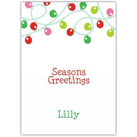 Personalised Coloured Lights Seasons Greetings Card with Custom Name Option