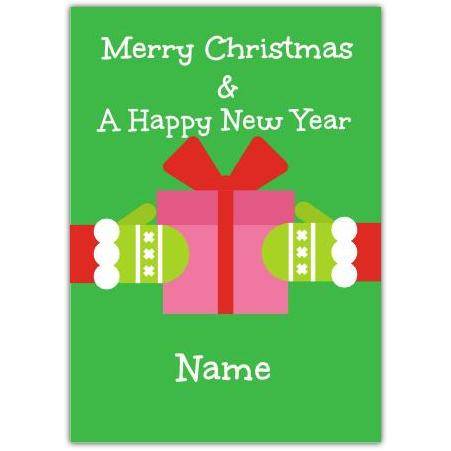 Personalised Pink Present Christmas And New Year Greeting Card