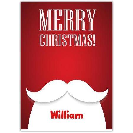 Personalised White Beard Merry Christmas Card with Name on Red Background