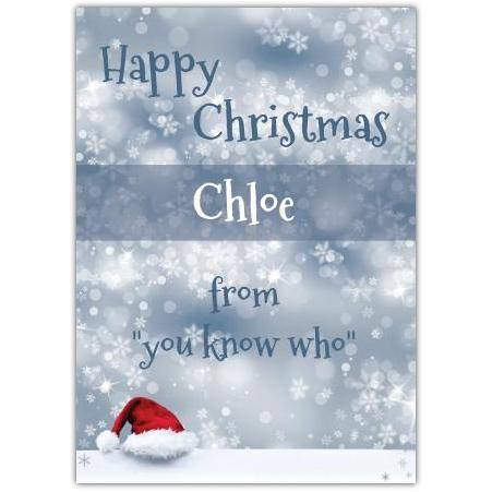 Personalised You Know Who Happy Christmas Card with Santa Hat Design