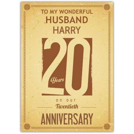 Personalised 20th Wedding Anniversary Card for Husband with Name and China Theme