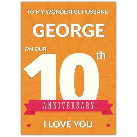 Personalised 10th Anniversary Card for Husband Tin Aluminium I Love You Design