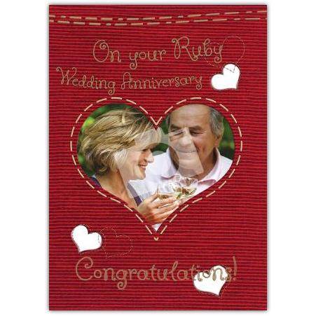 Personalised Ruby 40th Wedding Anniversary Card with Photo Heart and Congratulations Text