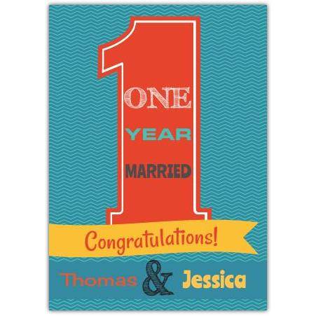 Personalised One Year Married Anniversary Congratulations Card with Custom Names
