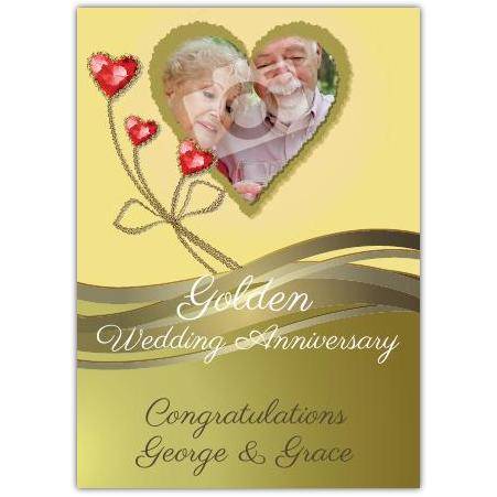 Personalised Golden 50th Wedding Anniversary Card with Photo and Congratulations Message