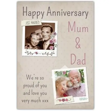 Happy Anniversary Card for Mum and Dad with Proud Loving Message and Vintage Photos