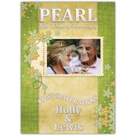 Personalised Pearl 30th Wedding Anniversary Card with Floral Design and Photo Option