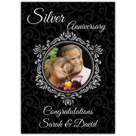 Personalised Silver Anniversary Congratulations Card with Photo Frame and Names