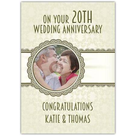 Personalised 20th Wedding Anniversary Card with Photo and Custom Names Congratulations Design