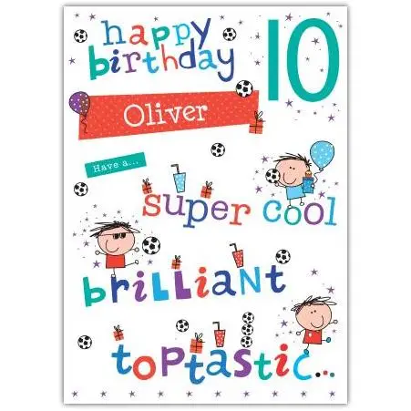 Personalised Happy 10th Birthday Card for Boys with Fun Colourful Message and Football Design