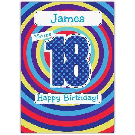 Personalised Retro Style 18th Birthday Card for Him with Vibrant Colourful Circles Design