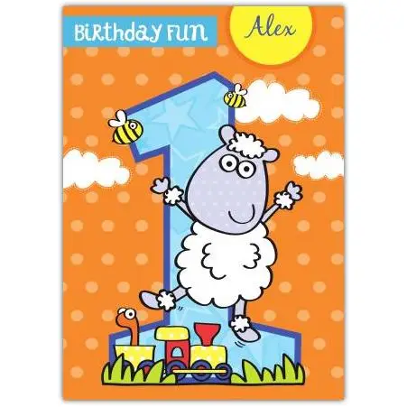 Personalised 1st Birthday Card for Boys with Fun Sheep and Number One Design