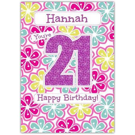 Personalised Floral 21st Birthday Card with Name Option for Her
