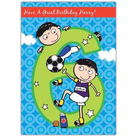Personalised 6th Birthday Football Card for Boys with Name and Age Design