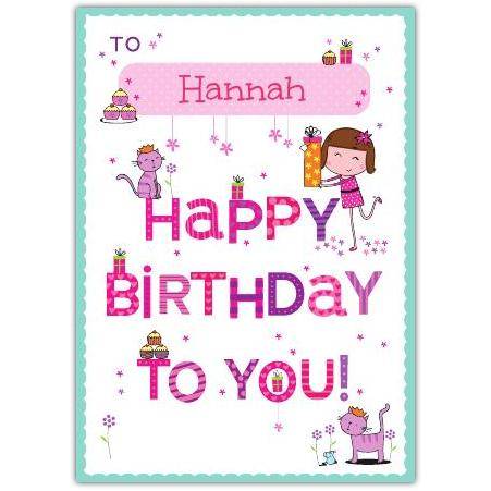 Personalised Happy Birthday Card for Girl with Cute Princess Cat Design