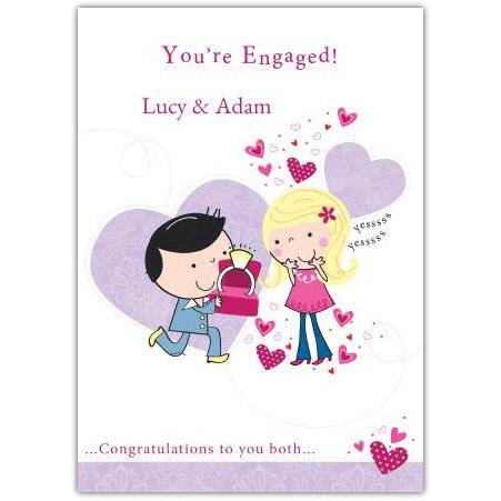 Personalised Cute Cartoon Couple Engagement Congratulations Card with Names