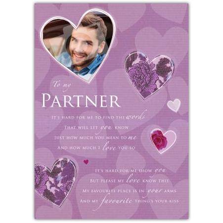Personalised To My Partner Romantic Hearts Photo Card for Love and Anniversaries