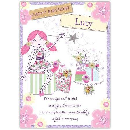 Personalised Happy Birthday Card for Special Friend with Fairy and Gifts Design