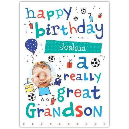 Personalised Happy Birthday Card for Grandson with Photo and Name Option