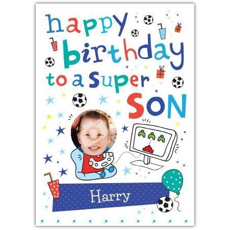 Personalised Happy Birthday Card for Super Son with Photo and Name Option