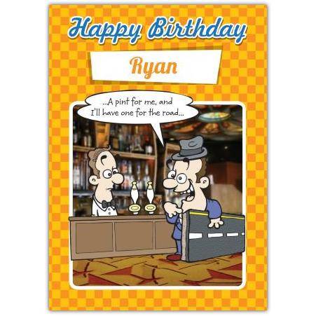Happy Birthday Personalised Pub Cartoon Birthday Card with Custom Name Option