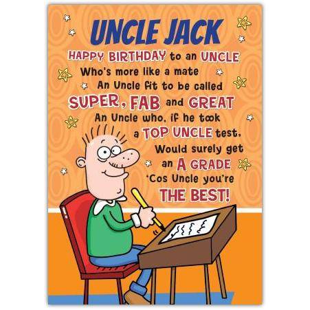 Personalised Top Uncle Birthday Card with Humorous Cartoon and Custom Name Option