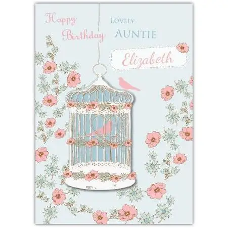 Personalised Birthday Card for Lovely Auntie with Floral Birdcage Design