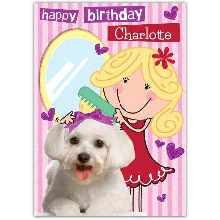 Personalised Cute Puppy Birthday Card for Girls with Name Option