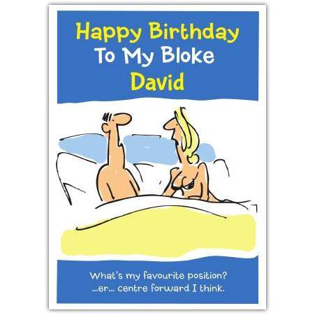 Personalised Humorous Happy Birthday Card for Him Favourite Position Bedroom Joke
