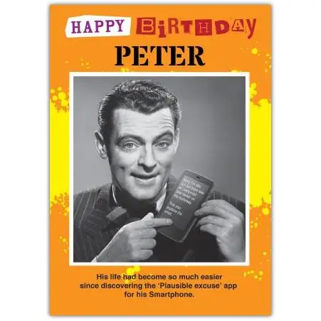 Personalised Funny Birthday Card with Plausible Excuse App Smartphone Design