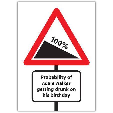 Personalised Probability of Getting Drunk Birthday Card with Custom Name and Percentage Design