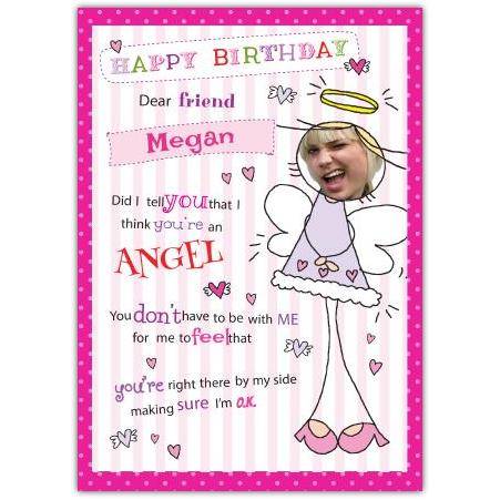 Personalised Female Angel Birthday Card for Dear Friend with Photo Option