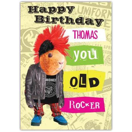 Personalised Punk Rock Guinea Pig Birthday Card for Him with Custom Name