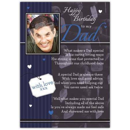 Personalised Happy Birthday Card for Dad with Loving Poem and Photo Frame Cover