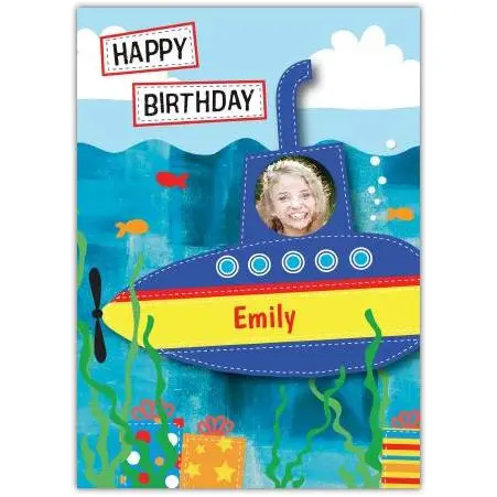 Personalised Submarine Birthday Card with Photo Upload for Kids and Children