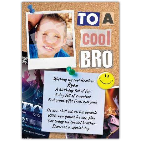 Personalised Cool Bro Birthday Card with Photo and Fun Poem for Brother