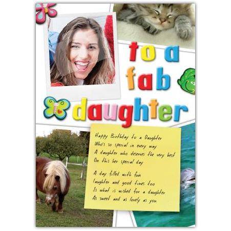 Personalised Fab Daughter Birthday Card with Photo and Poem on Colourful Design