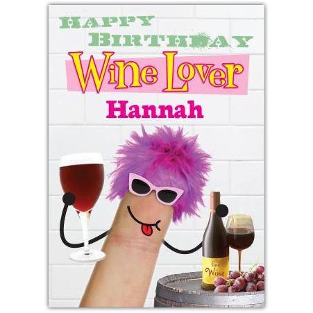 Personalised Happy Birthday Wine Lover Card with Fun Finger Character and Name Option