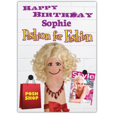 Personalised Pashion For Fashion Humorous Birthday Card with Shopping Bag and Style Magazine Cover