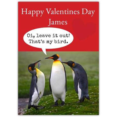 Personalised Humorous Valentines Day Card with Penguins and Custom Name Option