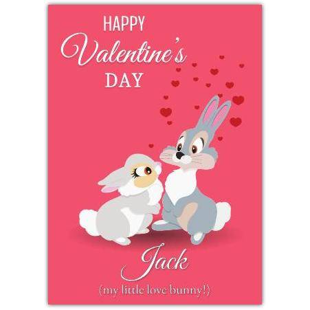 Personalised Valentines Day Card with Two Cute Bunnies and Custom Name Option