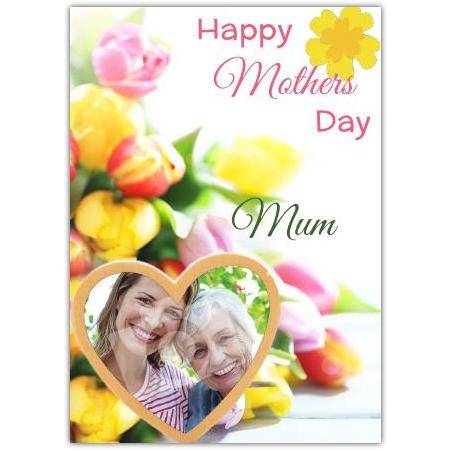 Personalised Happy Mothers Day Card with Flowers and Heart Frame for Mum