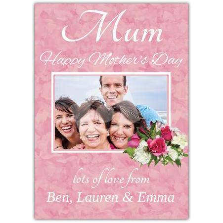 Personalised Happy Mothers Day Card with Flowers and Photo Frame for Mum