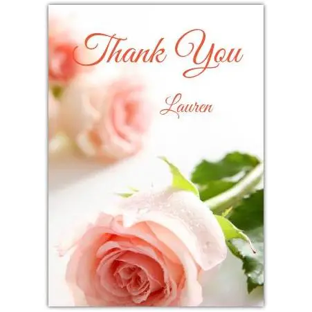 Personalised Thank You Card Pink Rose Floral Design with Custom Name Option
