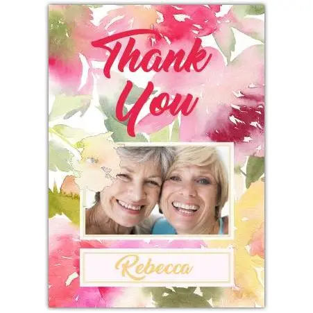 Personalised Thank You Card Watercolour Flowers with Custom Photo and Name Option