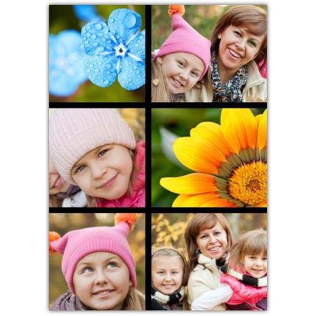 Personalised Four Photo Collage and Bright Flower Block Card for All Occasions