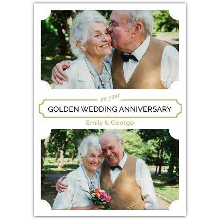 Personalised Golden Wedding Anniversary Card with Two Photos and Custom Names